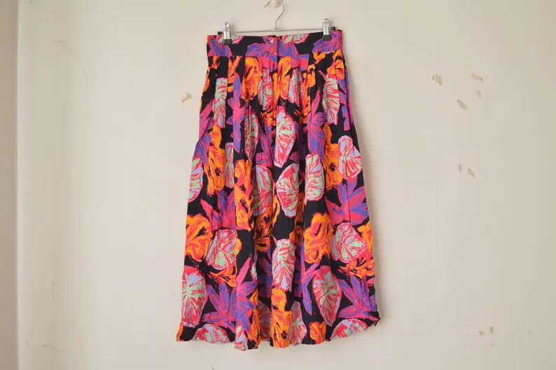 Vintage 90s Abstract Floral Pattern High Waist Long Midi A-line Skirt // S-M - Etsy | Etsy (Global)