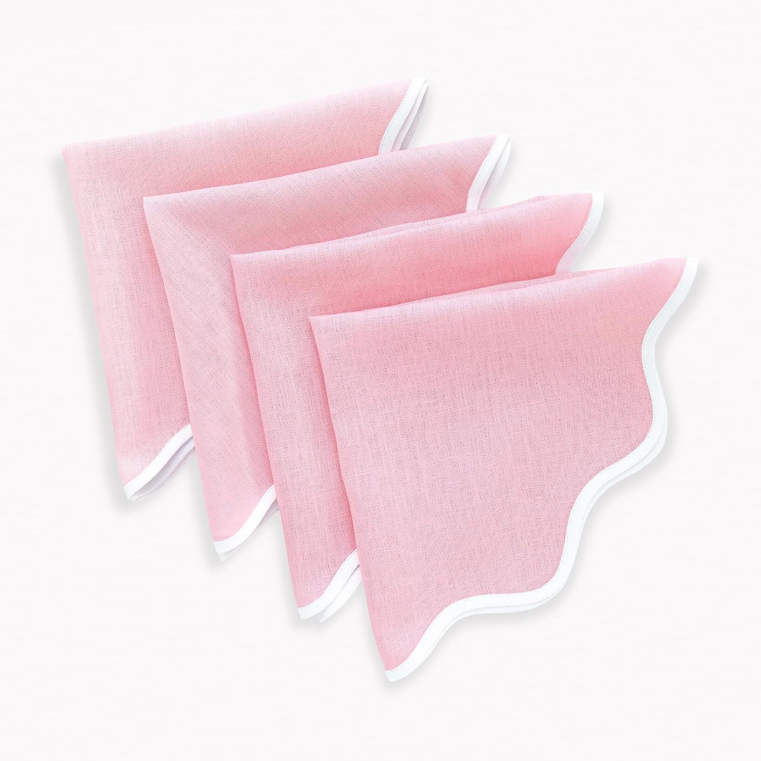 Solino Home 100% Pure Linen Napkins, 20 in Round, White and Pink, Set of 4 | Amazon (US)