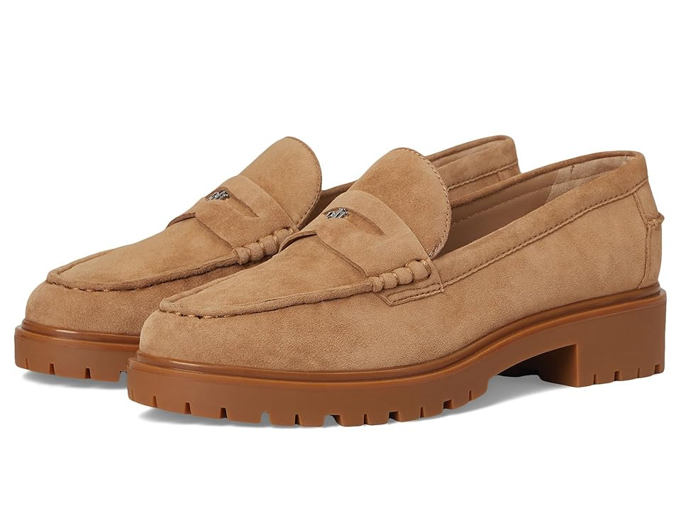 Lauren Ralph Lauren Marli Suede Penny Loafers High Women's Heels Camel : 8 B - Medium | Zappos