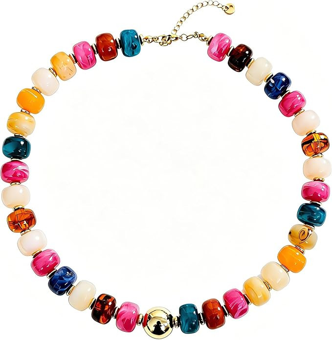 Colorful Resin Chunky Beaded Choker Necklace for Women, Summer Beach Jewelry | Amazon (US)