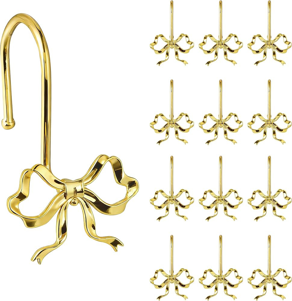 Sunlit Cute Gold Bow Knot Shower Curtain Hooks, Metal Home Decorative Shower Curtain Rings for Ba... | Amazon (US)