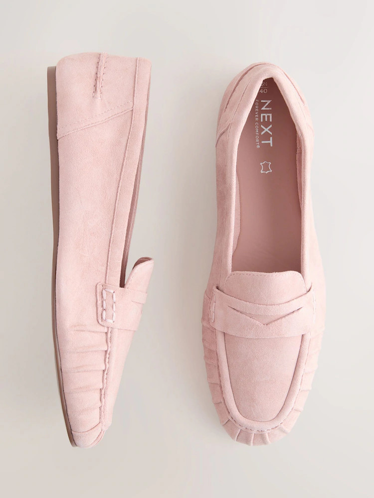 Lichtroze - Forever Comfort\u00ae Suede Leather Ruched Loafers | Next EU