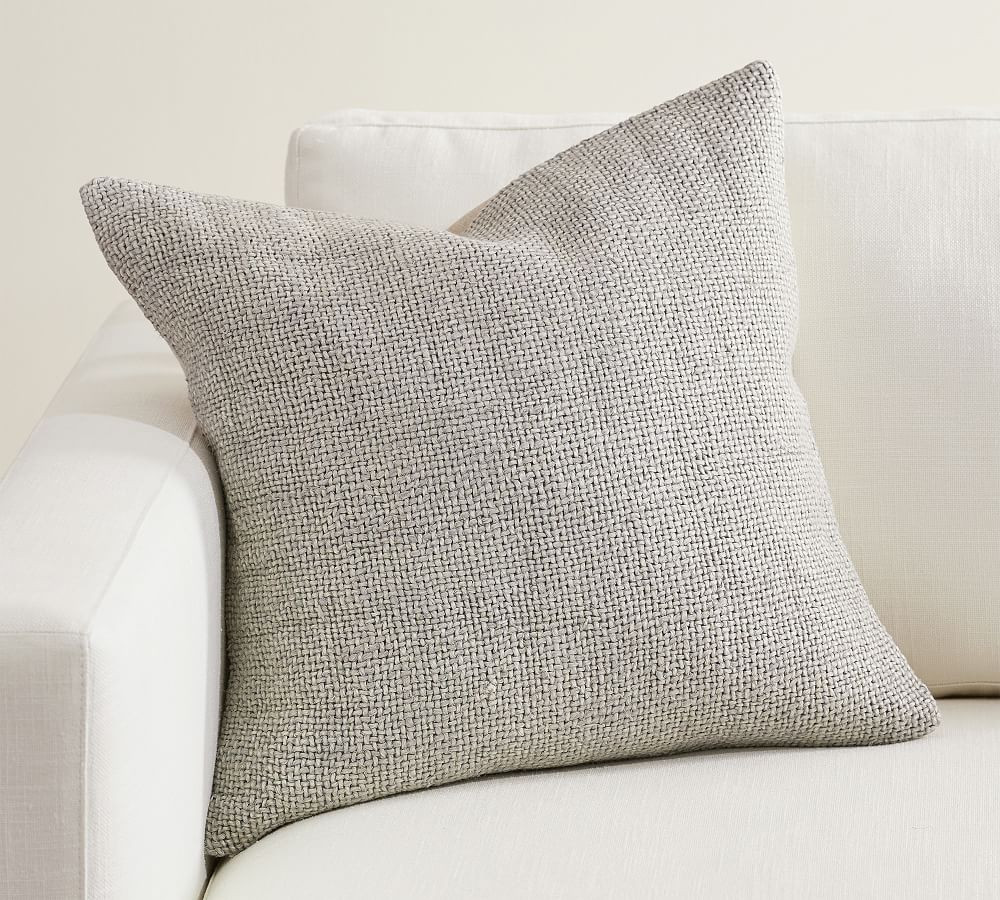 Faye Textured Linen Pillow Cover, 20&amp;quot; x 20&amp;quot;, Silver | Pottery Barn (US)