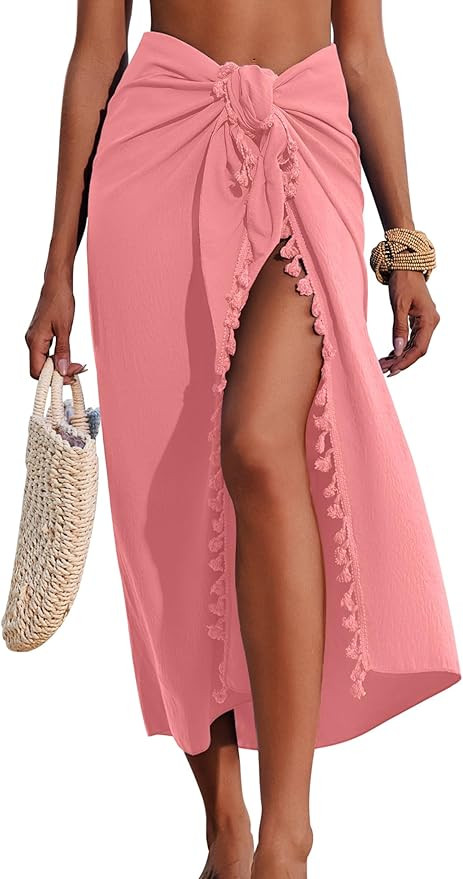 AI'MAGE Sarong Wraps for Women Long Beach Swimsuit Cover Up Swimwear Pareo with Tassels Bikini Sk... | Amazon (US)