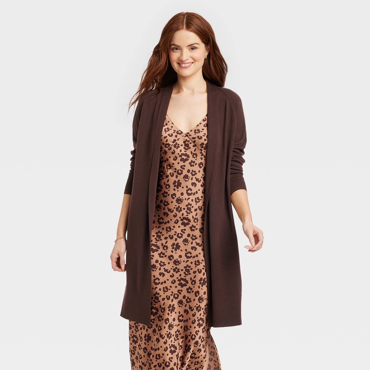 Women's Long Layering Duster Cardigan - A New Day™ Dark Brown XS | Target