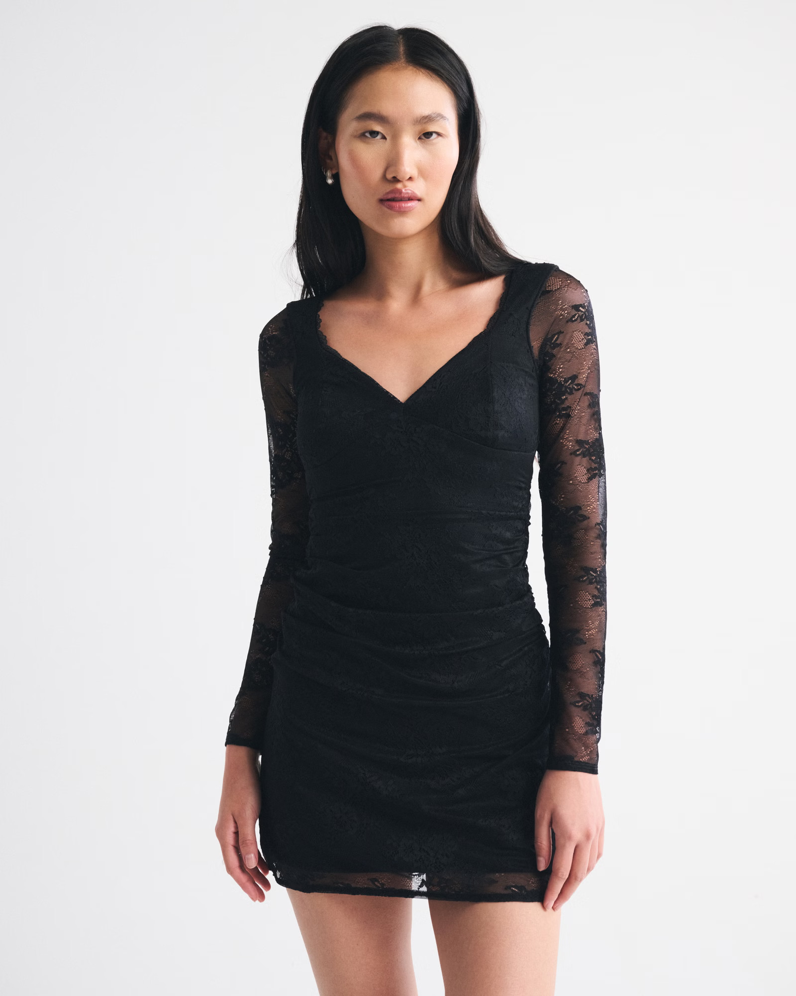 A&F Zoe Bra-Free Long-Sleeve Lace Mini Dress | Abercrombie & Fitch (US)