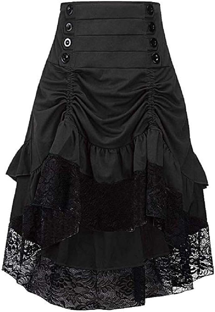 Sorrica Women's Steampunk Retro Gothic Vintage Ruffle High Low Gypsy Hippie Lace Party Skirt | Amazon (US)