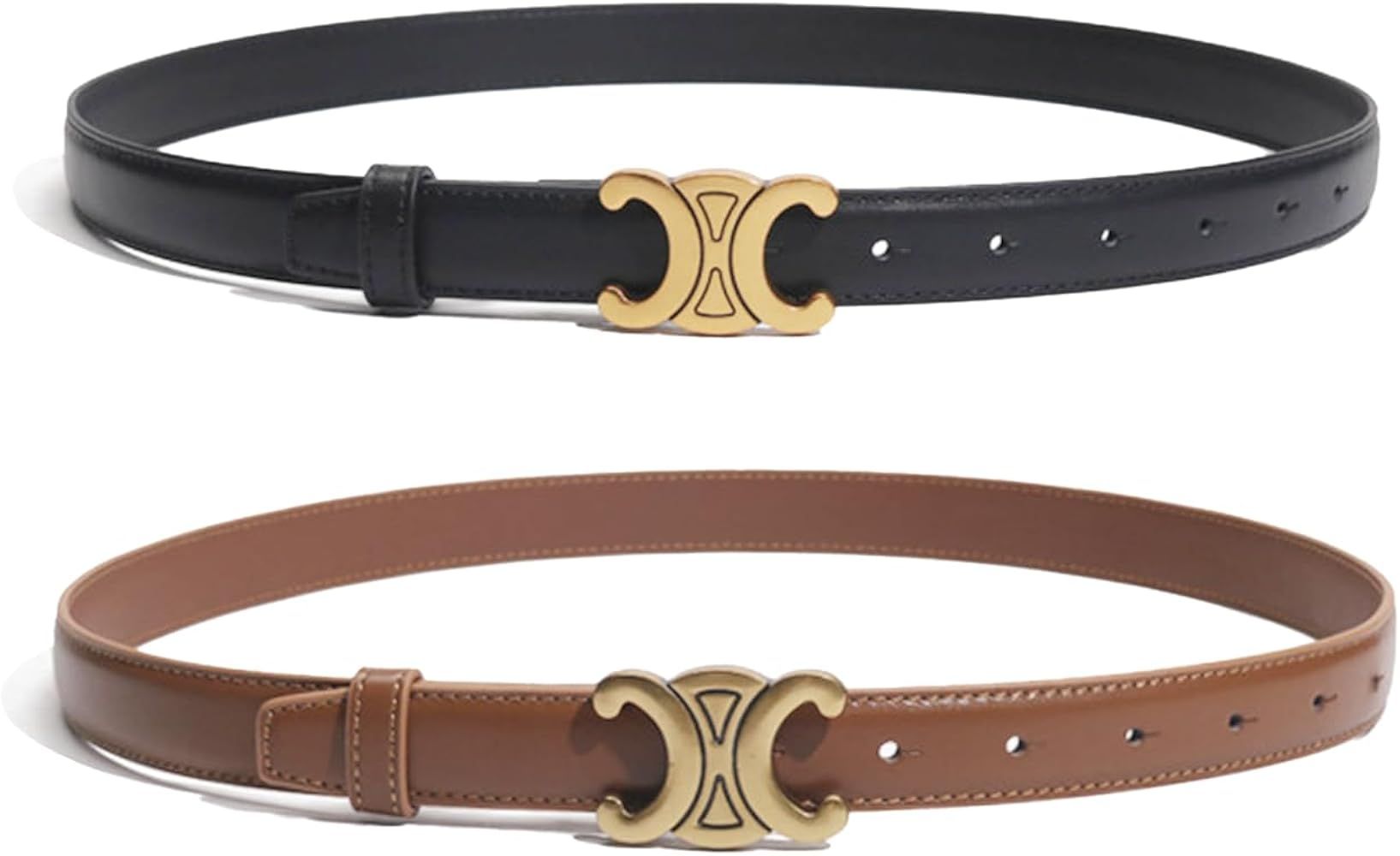 GWAWG Women’s Leather Belts 2 Pack Ladies Adjustable Belts, Skinny Belt Retro Vintage Belt Wais... | Amazon (UK)