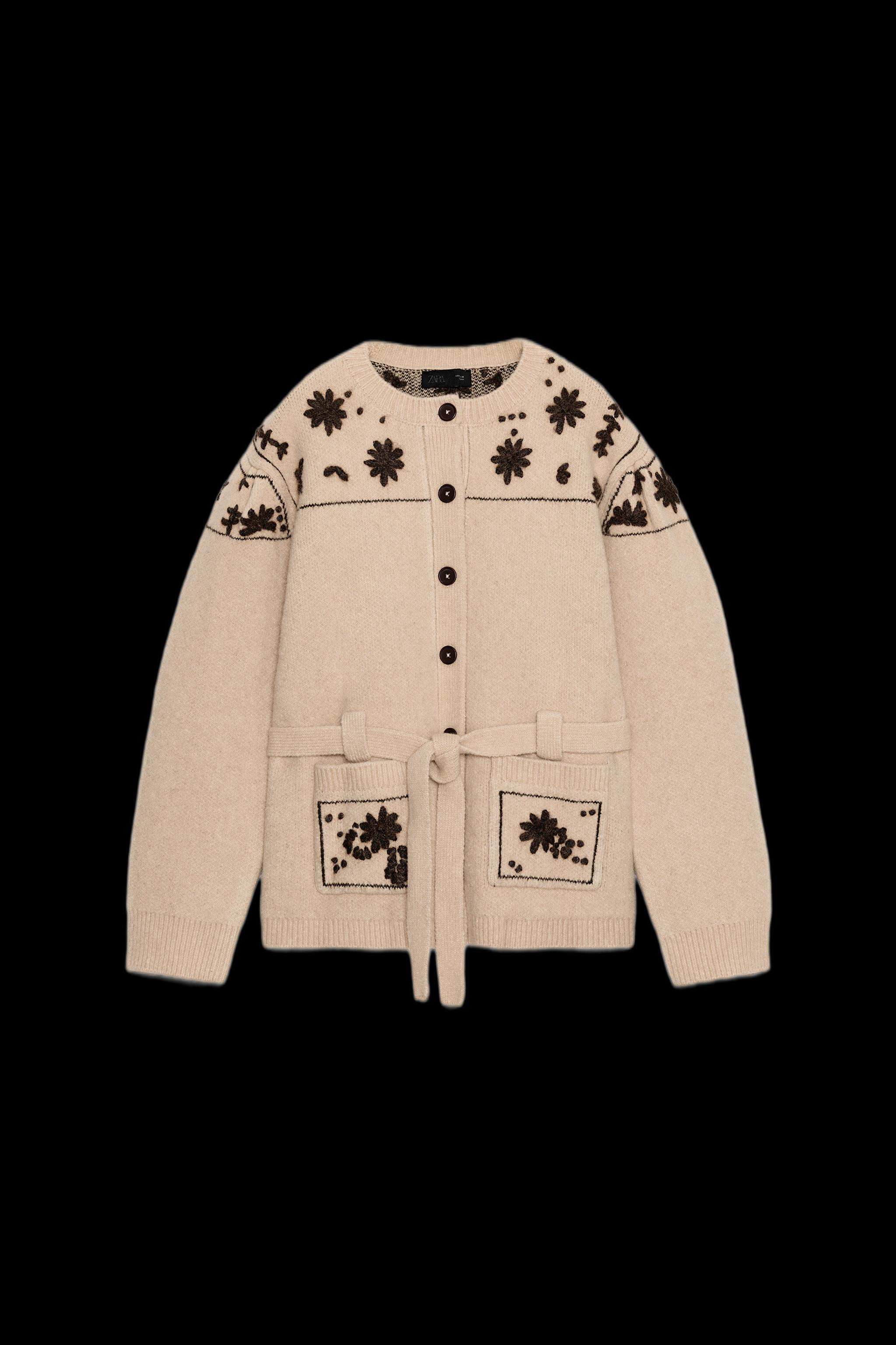 WOOL BLEND JACKET WITH EMBROIDERED FLOWERS AND BELT | Zara US