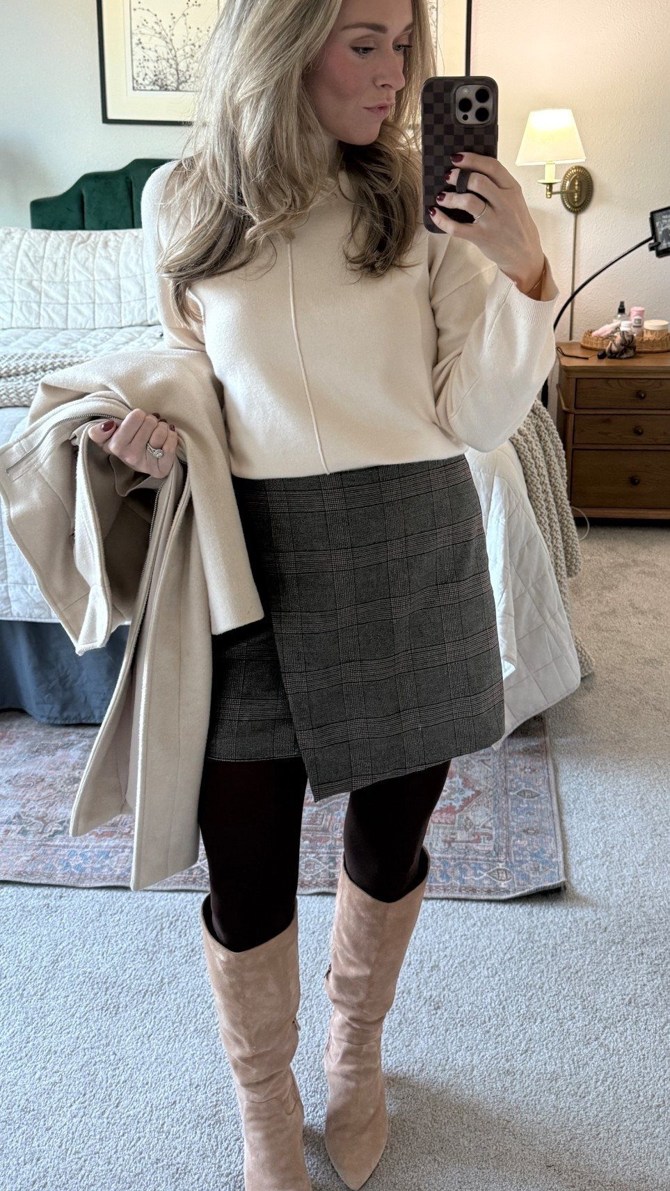 Fall/winter date night or girls night look. Finally it’s tights and boots weather! Love pairing with this sooo soft Amazon sweater. 