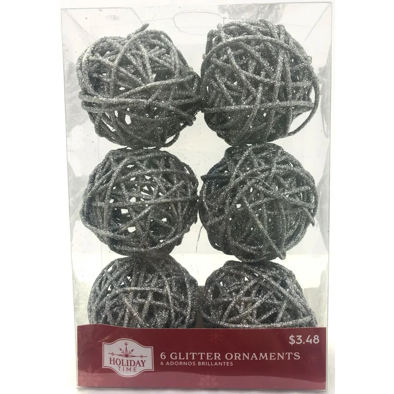 Holiday Time, Silver Rattan Ball Christmas Shatterproof Ornaments , 6 Count | Walmart (US)
