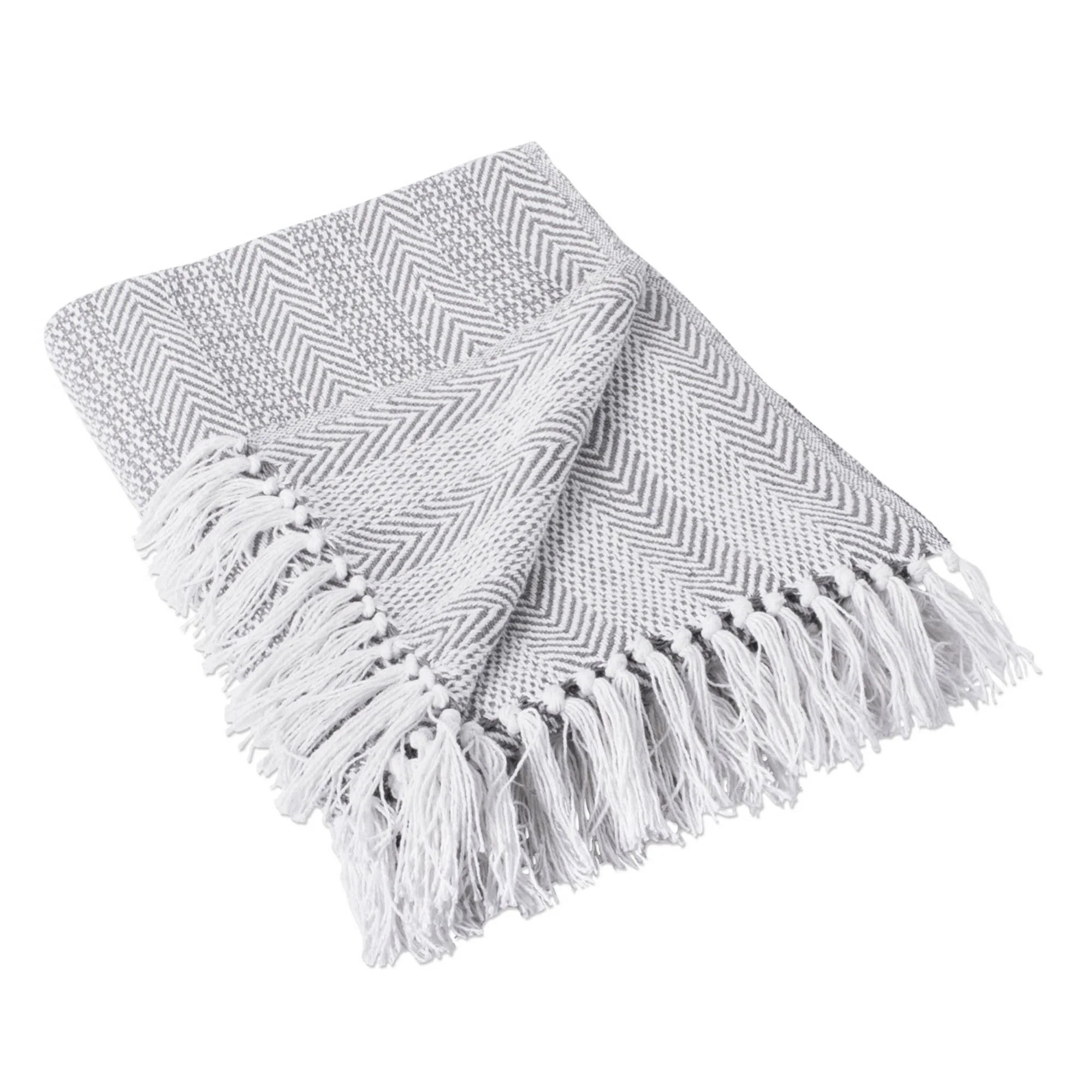 Gray Herringbone Striped Cotton Fringed Throw Blanket 50" x 60" | Walmart (US)