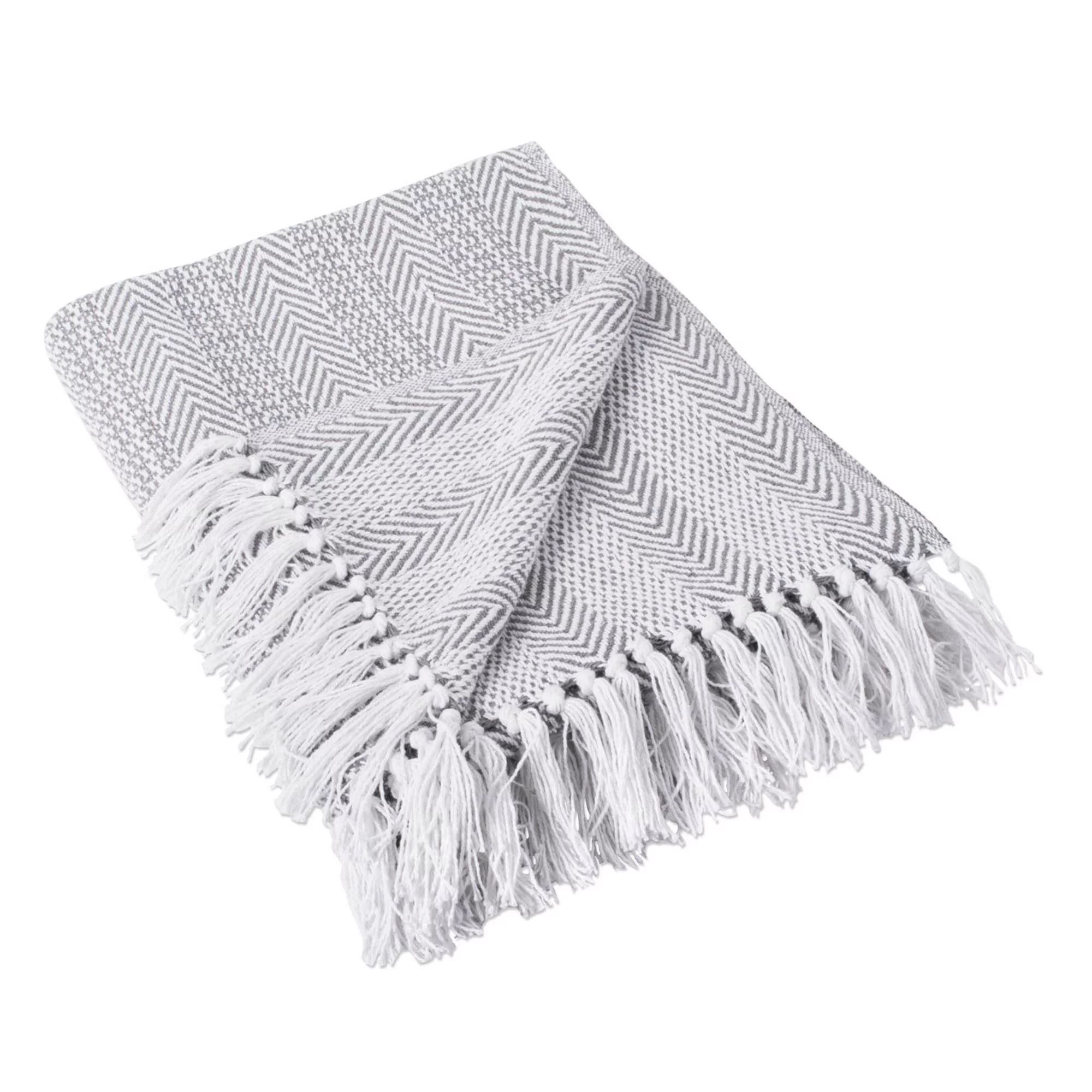 Gray Herringbone Striped Cotton Fringed Throw Blanket 50" x 60" | Walmart (US)