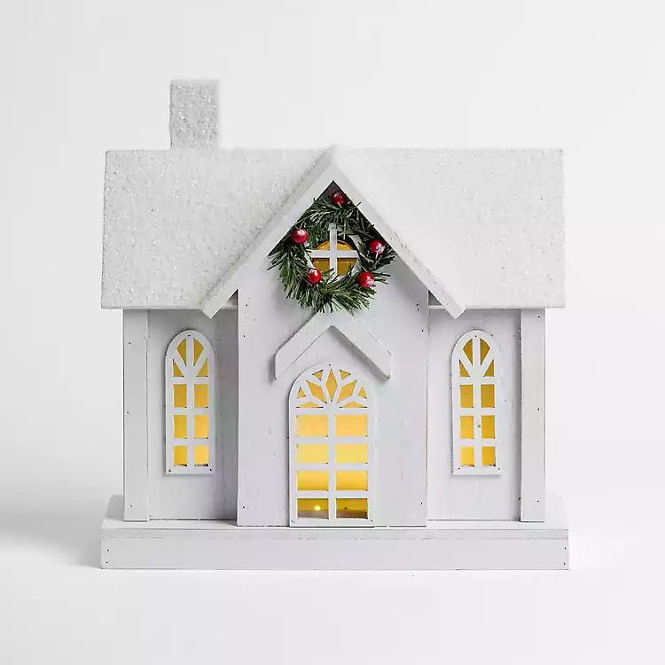 LED Flocked White Christmas House Statue | Kirkland's Home
