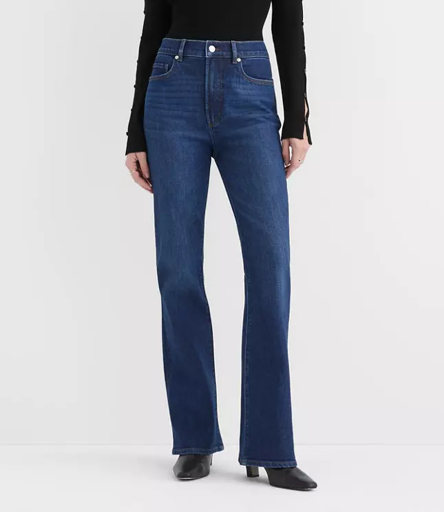 Rivete Curvy High Rise Slim Flare Jeans in Muse Wash | LOFT