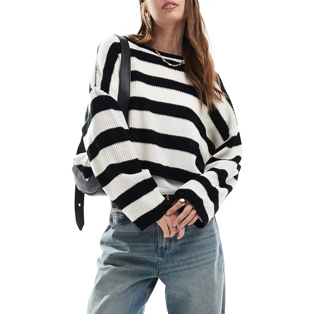Miss Selfridge Stripe Oversize Sweater in White Multi at Nordstrom, Size Medium | Nordstrom