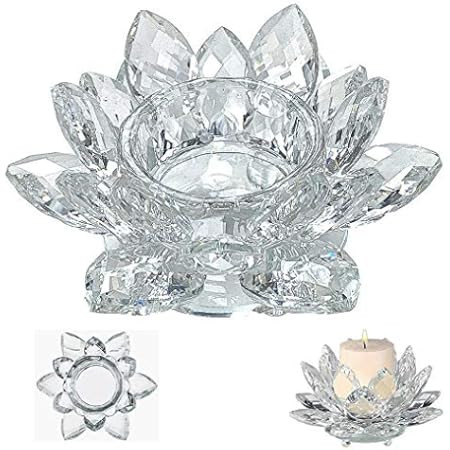 Amlong Crystal Clear Crystal Lotus Tealight Candle Holder 4.5 inch in Gift Box | Amazon (US)