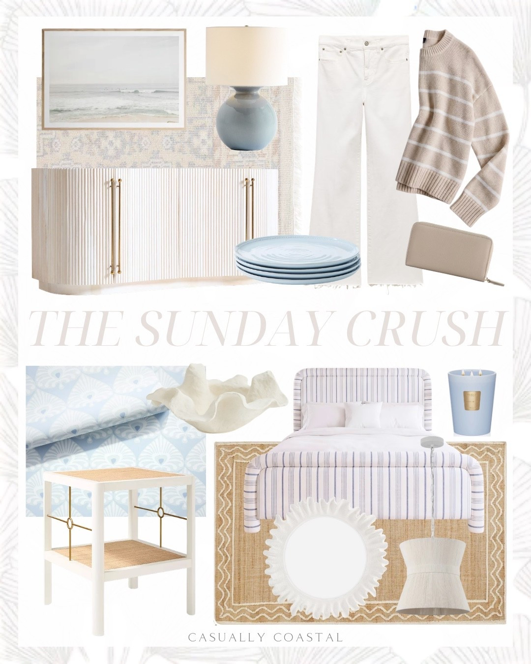 The Sunday Crush!

Coastal home decor, coastal style, coastal rug, coastal bed, coastal mirror, coastal lamp, coastal sweater, coastal dinner plates, wayfair bed, striped channel-tufted upholstered bed, quince sweater, 100% organic cotton crew sweater, cropped white jean, Italian pebbled leather continental wallet, 72” oak wood fluted credenza, Etsy wall art, coastal wall art, beach print, Serena & lily rug, neutral rug, hand knotted rug, rattan and iron pendant, ceramic glove table lamp, wayfair rug, wool and jute area rug, Serena & lily wallpaper, coastal wallpaper, coastal side table, round mirror, dinnerware, blue dinnerware, coastal bowl, Amazon candle, coastal candle, wave scalloped jute rug, entryway rug, coastal console, coastal coffee table

#LTKHome