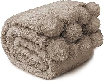PAVILIA Tan Taupe Sherpa Throw Blanket with Soft Pom Pom Fringe, Plush Cozy Warm Blankets for Cou... | Amazon (US)