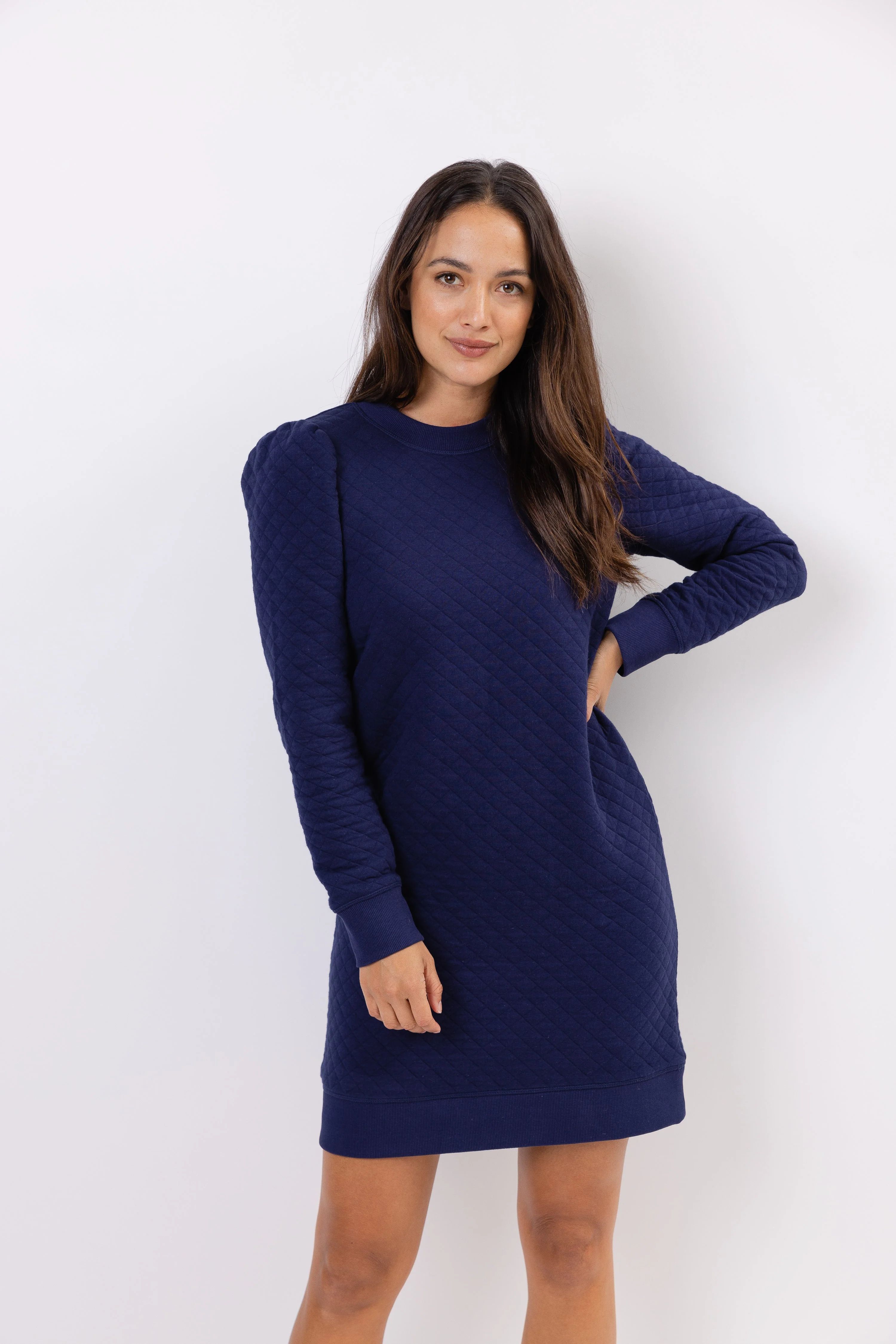 Navy Quilted Long Sleeve Dress | Sail to Sable