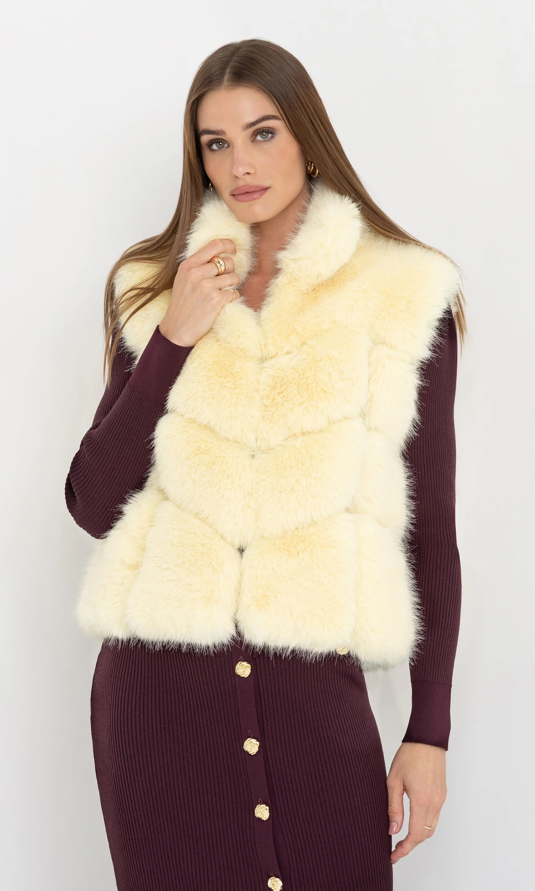 Rosario Faux Fur Vest M / Banana | Generation Love