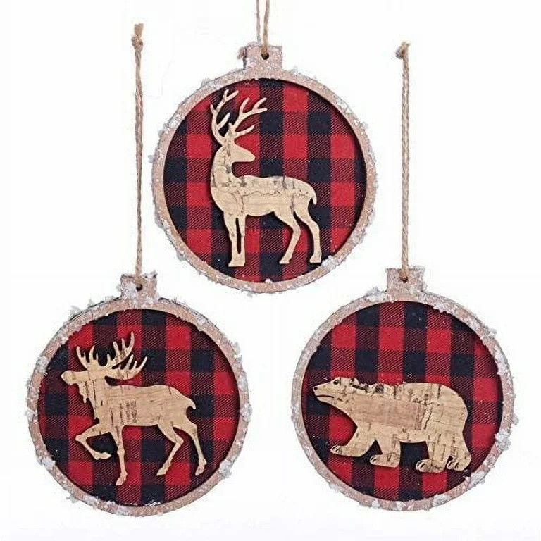 Kurt Adler Red Buffalo Plaid with Bear Deer and Moose Christmas Holiday Ornaments Set of 3 | Walmart (US)