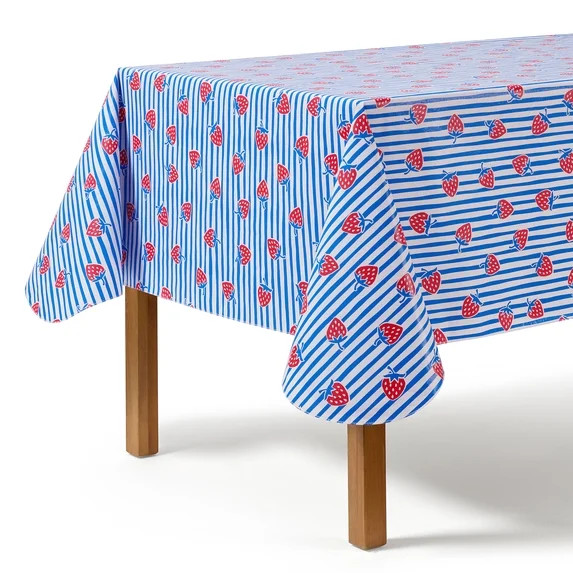Mainstays Summer Fun PEVA Tablecloth, Indoor & Outdoor for Table 60" x 84" - Strawberry | Walmart (US)