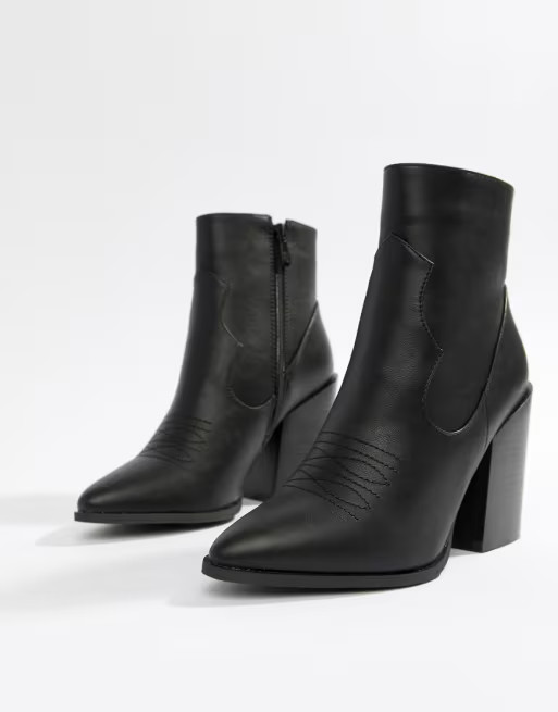 Prettylittlething block heel pointed western boots in black | ASOS US