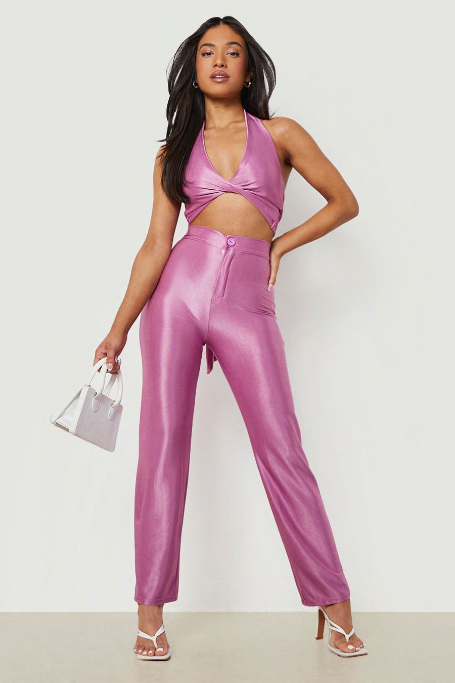 Petite High Waist Disco Trouser | Boohoo.com (US & CA)