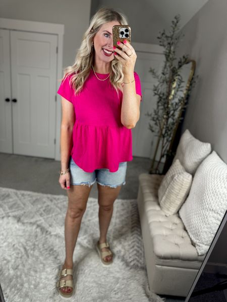 Daily try on, Walmart outfit, Walmart fashion, Walmart try on, time and tru, pink peplum, jean shorts 

Medium 

#LTKfindsunder50 #LTKSeasonal #LTKshoecrush