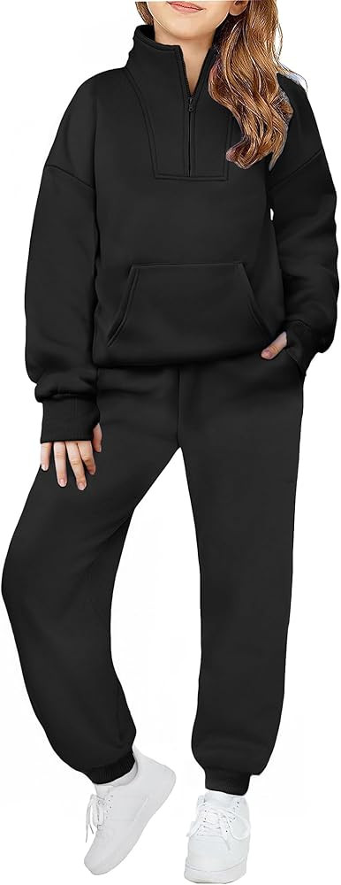 Zaclotre Girls Sweatsuit 2 Piece Outfits Fall Winter Fleece Half Zip Thumb Hole Sweatshirts and S... | Amazon (US)