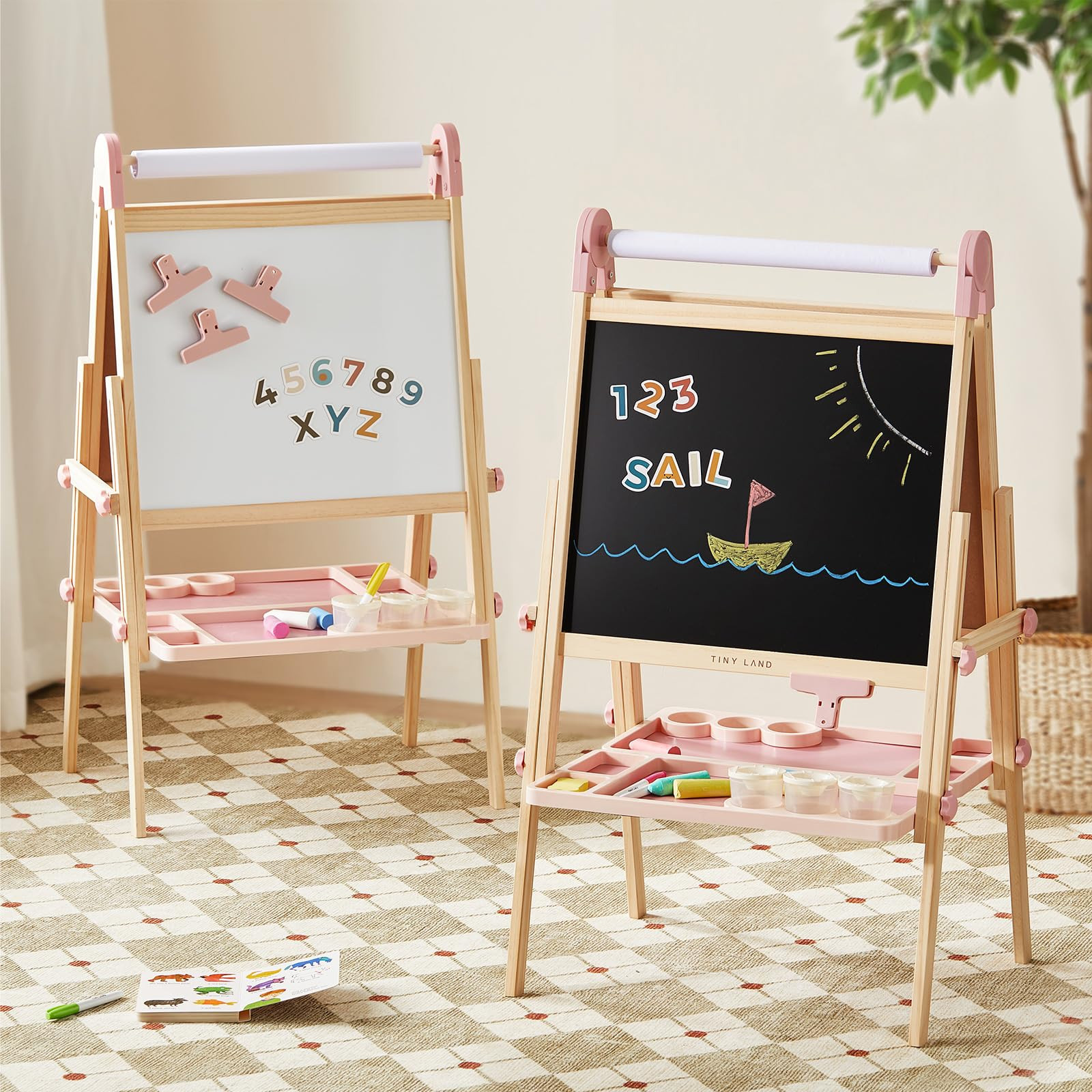 Tiny Land Easel for Kids, Double-Sided Magnetic Easel with Drawing Accessories, Adjustable Wooden... | Amazon (US)