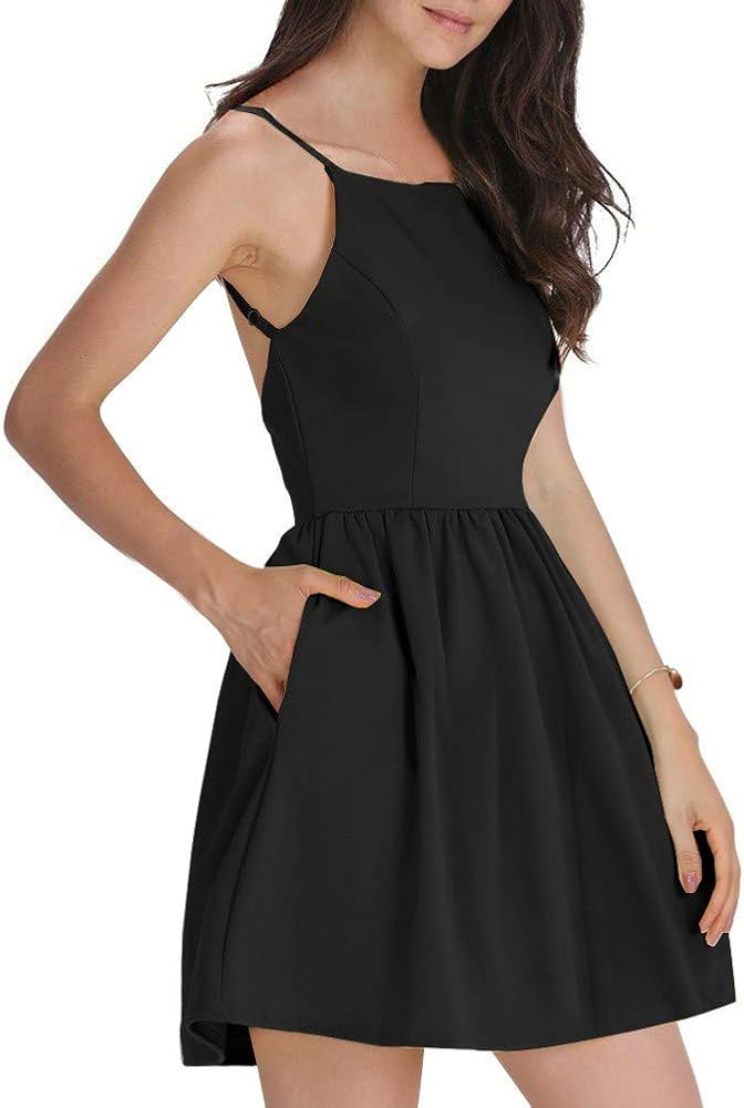 FANCYINN Women Short Dress Sexy Spaghetti Strap Backless Mini Casual Dress | Amazon (US)