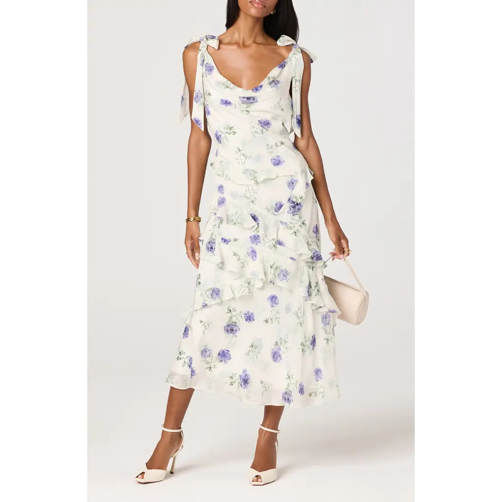 ASTR the Label Fen Floral Print Midi Dress in Off White Purple Floral at Nordstrom, Size Medium | Nordstrom