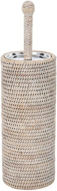 KOUBOO Rattan Toilet Brush Holder Set with Lid Bathroom Decor White Wash | Amazon (US)