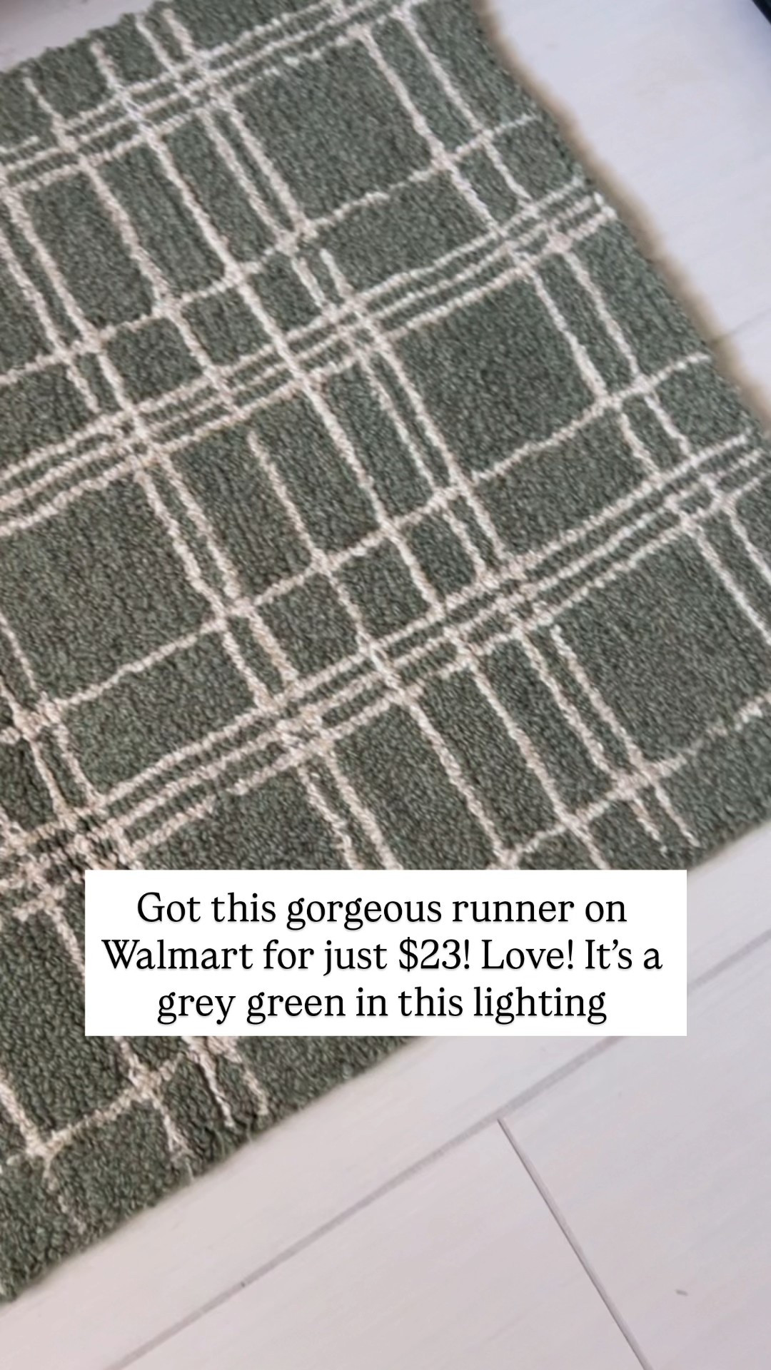 Beautiful runner rug on Walmart now $23, was $33. Real wool, Pottery Barn inspired. I’ve been loving the green trend in home decor and this is a simple way to incorporate the color. #walmarthome 

#LTKFindsUnder50 #LTKHome #LTKSaleAlert