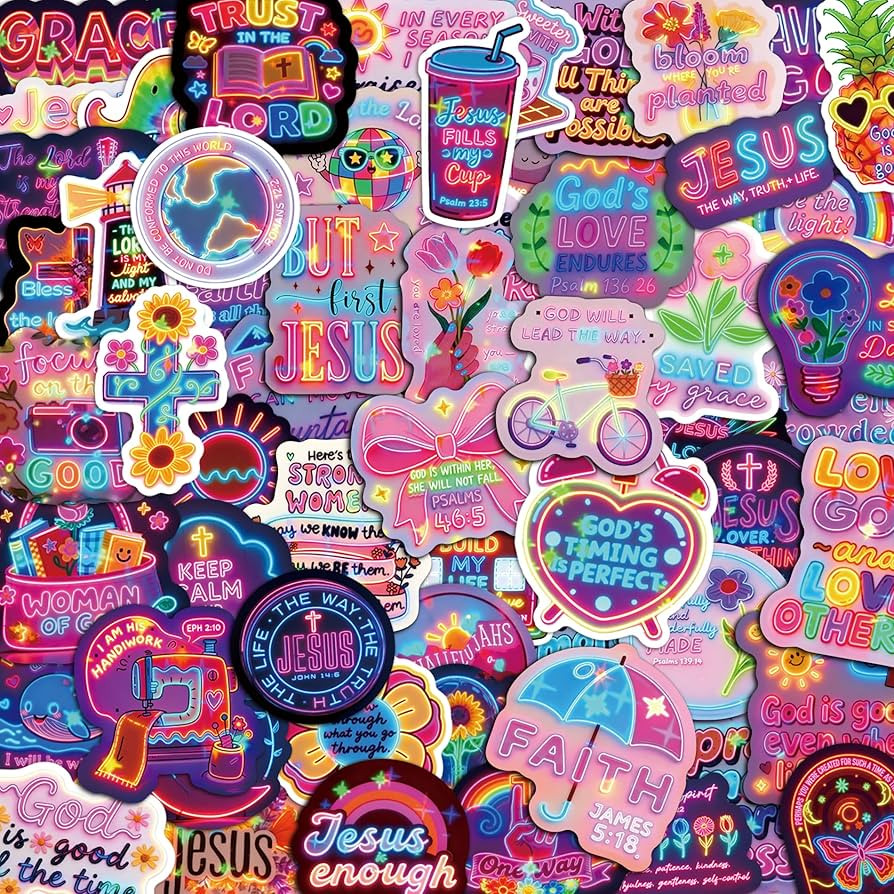108Pcs Neon Jesus Stickers, Christian Bible Stickers Pack for Teens Adults, Vibrant Religious Vin... | Amazon (US)
