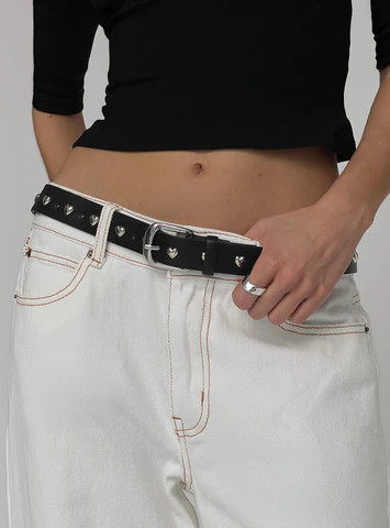 Speakeasy Heart Studded Belt Black / Silver | Princess Polly US