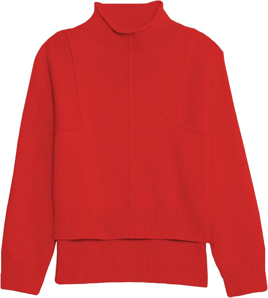 Women Mock Neck Sweaters Loose Pullover Knit Tops Split Hem Tunics Casual Jumper Tops | Amazon (US)