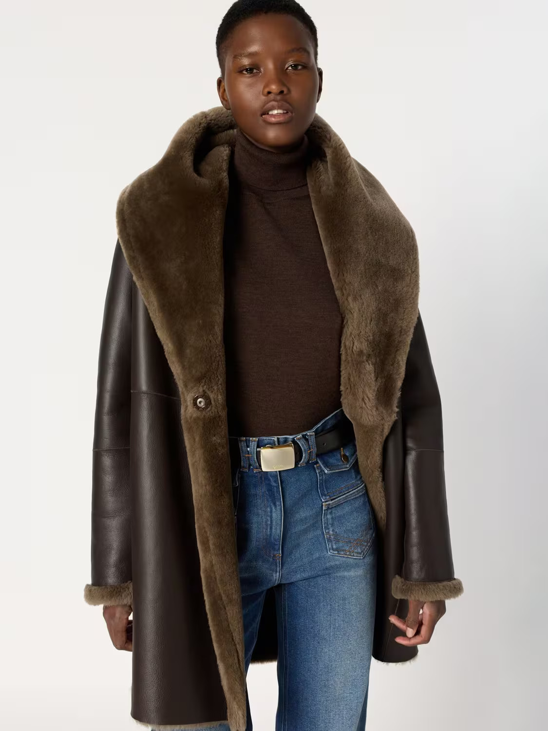 Gerard Darel Melina Longline Sheepskin Leather Coat | John Lewis (UK)