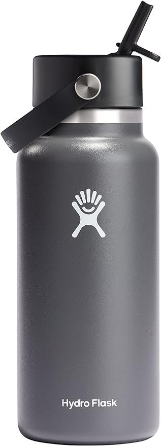 Hydro Flask Stainless Steel Wide Mouth Water Bottle with Flex Straw Lid and Double-Wall Vacuum In... | Amazon (US)