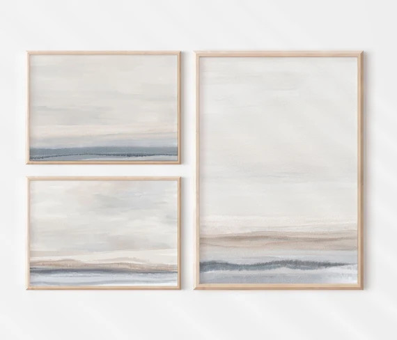 Neutral Coastal Wall Art Modern Beach Painting Set of 3 - Etsy | Etsy (US)