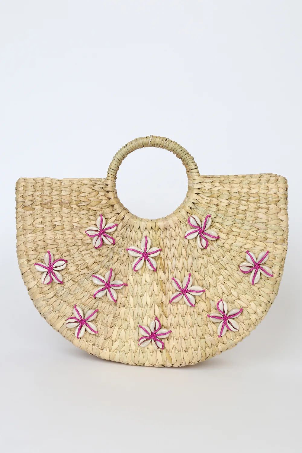 Shells in The Sand Beige and Pink Woven Straw Tote | Lulus (US)