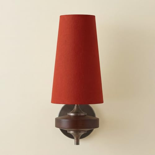 CKENSU Farmhouse Wooden Wall Sconce, Mid-Century Modern Wall Lighting Fixture with Walnut Wood Base & Antique Brass Rod, Wine Red Fabric Shade, 13.7" Height for Bedroom, Living Room, Hallway | Amazon (US)