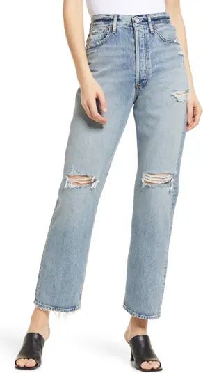 '90s Distressed High Waist Straight Leg Organic Cotton Jeans | Nordstrom
