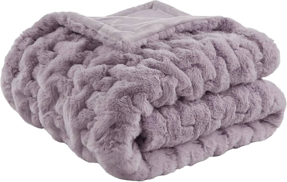 Madison Park Ruched Faux Fur Luxury Throw Lavender 50*60 Premium Soft Cozy Brushed Long Faux Fur ... | Amazon (US)