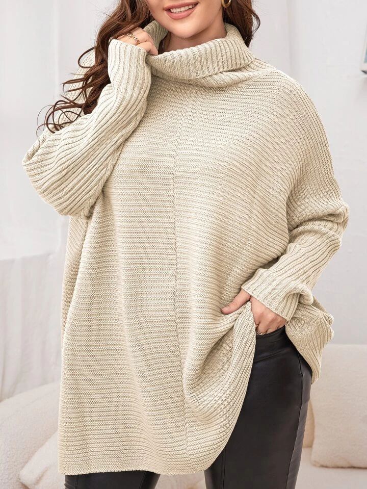 SHEIN LUNE Plus Turtleneck Batwing Sleeve Sweater | SHEIN