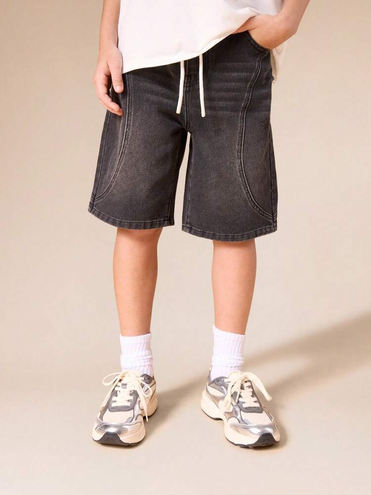 SUMWON Boys Relaxed Fit Washed Denim Shorts With Contrast Stitching And Side Pockets Summer Casual Bermuda Knee Length Bottoms Vacation | SHEIN