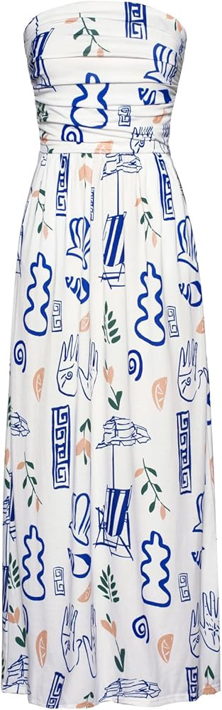 GRACE KARIN Women Strapless Casual Loose Ruched Long Maxi Dress with Pockets | Amazon (US)