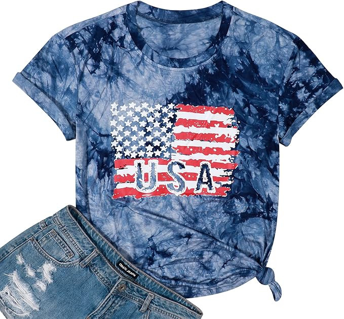 Women American Flag Shirt USA 4th of July Independence Day T-Shirt Patriotic Stars Stripes Short ... | Amazon (US)